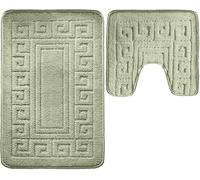 Pro Home Bath Mat Sets 2 Piece Washable 50x80cm - Non-Slip Toilet Mat and Pedestal Mat with Greek Pattern - Soft, Quick-Dry, Absorbent, Machine Washable, Ideal for Daily Use. (Green)