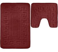 Pro Home Bath Mat Sets 2 Piece Washable 50x80cm - Non-Slip Toilet Mat and Pedestal Mat with Greek Pattern - Soft, Quick-Dry, Absorbent, Machine Washable, Ideal for Daily Use. (Burgundy)