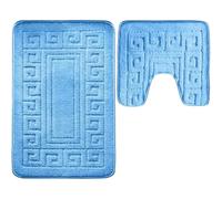 Pro Home Bath Mat Sets 2 Piece Washable 50x80cm - Non-Slip Toilet Mat and Pedestal Mat with Greek Pattern - Soft, Quick-Dry, Absorbent, Machine Washable, Ideal for Daily Use.(Blue)