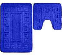 Pro Home Bath Mat Sets 2 Piece Washable 50x80cm - Non-Slip Toilet Mat and Pedestal Mat with Greek Pattern - Soft, Quick-Dry, Absorbent, Machine Washable, Ideal for Daily Use. (Royal Blue)