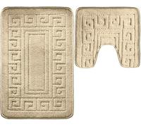Pro Home Bath Mat Sets 2 Piece Washable 50x80cm - Non-Slip Toilet Mat and Pedestal Mat with Greek Pattern - Soft, Quick-Dry, Absorbent, Machine Washable, Ideal for Daily Use. (Mocha)
