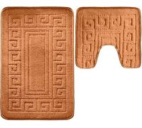 Pro Home Bath Mat Sets 2 Piece Washable 50x80cm - Non-Slip Toilet Mat and Pedestal Mat with Greek Pattern - Soft, Quick-Dry, Absorbent, Machine Washable, Ideal for Daily Use. (Terra Cotta)
