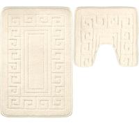 Pro Home Bath Mat Sets 2 Piece Washable 50x80cm - Non-Slip Toilet Mat and Pedestal Mat with Greek Pattern - Soft, Quick-Dry, Absorbent, Machine Washable, Ideal for Daily Use. (Cream)