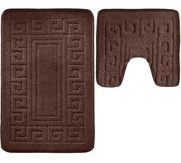 Pro Home Bath Mat Sets 2 Piece Washable 50x80cm - Non-Slip Toilet Mat and Pedestal Mat with Greek Pattern - Soft, Quick-Dry, Absorbent, Machine Washable, Ideal for Daily Use. (Chocolate)