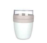 Pro Home MIXME Overnight Oats Jar Container 650ml | On-The-Go Cereal Cups Dual Compartments Yoghurt Pot & Muesli Cup With Lid & Spoon BPA Free Portable Leak-Proof Yogurt Pots (Beige)
