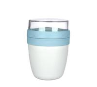 Pro Home MIXME Overnight Oats Jar Container 650ml | On-The-Go Cereal Cups Dual Compartments Yoghurt Pot & Muesli Cup With Lid & Spoon BPA Free Portable Leak-Proof Yogurt Pots (Blue)