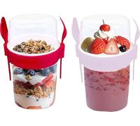 Pro Home Muesli Pots 800ml With Spoon & Lid Reusable BPA-Free Cereal Cup On The Go Breakfast Pots Yoghurt And Granola Overnight Oatmeal Jars Container (Red & Pink)