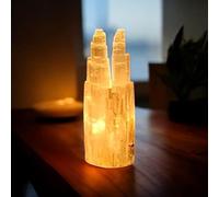 Pro Home Natural Selenite Lamp Healing Selenite Crystal Charging Mountain Tower Lamps for Meditation Spiritual Energy Decoration or Gift (Twin Tower Lamp 25cm)