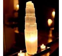 Pro Home Natural Selenite Lamp Healing Selenite Crystal Charging Mountain Tower Lamps for Meditation Spiritual Energy Decoration or Gift (35cm)
