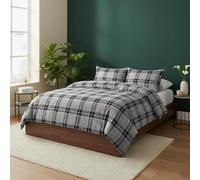 Pro Home Tartan Check Flannelette Duvet Cover Set - Warm & Cozy 100% Brushed Cotton Reversible Bedding Quilt Covers with Pillowcases (Grey, Super King)
