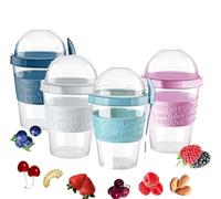 Pro Home Yoghurt Pots With Lid & Spoon Airtight Dishwasher Safe BPA Free Leak-Proof Muesli Cereal Cups Overnight Oats Jar Storage On The Go Yogurt Container (Pack-4(Blue,Pink, Teal,Grey))