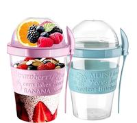 Pro Home Yoghurt Pots With Lid & Spoon Airtight Dishwasher Safe BPA Free Leak-Proof Muesli Cereal Cups Overnight Oats Jar Storage On The Go Yogurt Container (Blue & Pink)