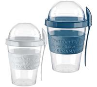 Pro Home Yoghurt Pots With Lid & Spoon Airtight Dishwasher Safe BPA Free Leak-Proof Muesli Cereal Cups Overnight Oats Jar Storage On The Go Yogurt Container (Teal & Grey)