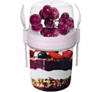 Pro Home Yogurt Pot 1100ml With Spoon & Fork Yoghurt Pots With Lids Cereal On The Go Dishwasher Safe Leak-Proof Breakfast Pots Overnight Oats Jar Storage Container (Pink, 1100ml)