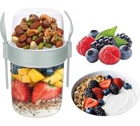 Pro Home Yogurt Pot 800ml With Spoon & Fork Yoghurt Pots With Lids Cereal On The Go Dishwasher Safe Leak-Proof Breakfast Pots Overnight Oats Jar Storage Container (Grey, 800ml)