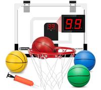 Pro Indoor Mini Basketball Hoop Set, Wall Mount Automatic Scoring Basketball Hoop with 4 Rubber 16CM Ball, Over Door Electronic Scoreboard Large Dunk Rim Gift for Pool Office Sport Game for Boy Girl