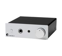 Pro-Ject Head Box E - Micro-sized Headphone Amplifier (Silver) | 6.35 mm and 3.5 mm usable simultaneously, RCA loop output, 665 mW, discrete design, all-metal casing