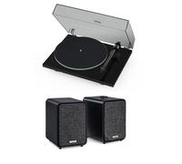Pro-Ject T1 EVO Phono Turntable and Ruark MR1 MK3 Active Bluetooth Speakers with Built-in MM Phono Preamp Black