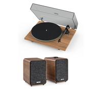 Pro-Ject T1 EVO Phono Turntable and Ruark MR1 MK3 Active Bluetooth Speakers with Built-in MM Phono Preamp Walnut