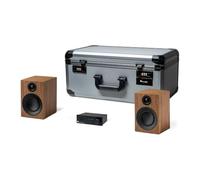 Pro-Ject Travel Set Mini HiFi System with Flight Case, Black/Walnut | Compact HiFi set in a hand-luggage size flight case: amplifier with Bluetooth, two speakers, cable and damping feet