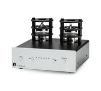 Pro-Ject Tube Box E - Dual-Mono Valve Phono Preamplifier (Silver) | 2x ECC83 replaceable, fully discrete without IC op-amps, subsonic filter, all-metal casing