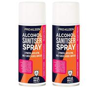 Pro-Kleen Alcohol Sanitiser Spray Antibacterial (2 x 400ml) - 70% Alcohol Kills 99.9% Bacteria - Perfect for Phones, Worktops, Trolleys, Keyboards, Light Switches & More (2 x 400ml)