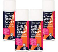 Pro-Kleen Alcohol Sanitiser Spray Antibacterial (4 x 400ml) - 70% Alcohol Kills 99.9% Bacteria - Perfect for Phones, Worktops, Trolleys, Keyboards, Light Switches & More (4 x 400ml)