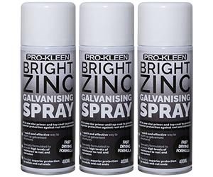 Pro-Kleen Bright Zinc Galvanising Spray Paint - 2-in-1 Primer and Top Coat, Prevents Rust, Corrosion, For Protecting Welding Joints & Cut Ends, Fast Drying Formula, 3 x 400ml