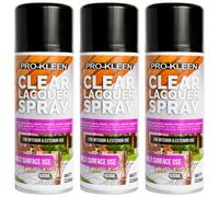 Pro-Kleen Clear Lacquer Spray - Protects and Seals - for Metal, Wood, Plastics & Ceramics - Fast Drying Formula for Interior and Exterior Surfaces - Clear, Durable & Flexible - (Matt, 3 x 400ml)