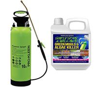 Pro-Kleen Garden Pressure Pump Sprayer Manual Action 10L With Brass Lance & Spare Seal Kit & Pro-Kleen 2L Simply Spray & Walk Away Green Mould & algae Remover Patio Cleaner