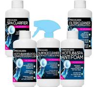 Pro-Kleen Hot Tub Starter Kit Anti-Foam 1L Complete System Flush 1L Surface Cleaner 1L Spa Clarifier 1L & Filter Cleaner 1L