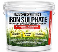 Pro-Kleen Iron Sulphate Spreader Granules 2.5kg - No Mixing Ready to Use Covers up to 83m2 - With added Magnesium and Seaweed - Ferrous Sulphate - Fast Acting Grass Greening Fertiliser