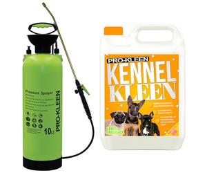 Pro-Kleen Kennel Disinfectant, Cleaner 5L With 10L Pump Pressure Sprayer, Sanitiser & Deodorise - Catteries, Hutches, Aviaries, Patios, Artificial Grass (Lemon)