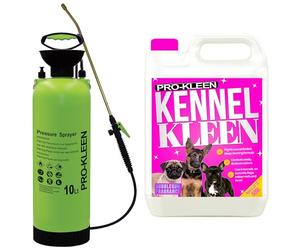 Pro-Kleen Kennel Disinfectant, Cleaner 5L With 10L Pump Pressure Sprayer, Sanitiser & Deodorise - Catteries, Hutches, Aviaries, Patios, Artificial Grass (Bubblegum)