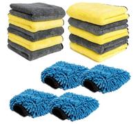 Pro-Kleen Microfibre Cloth 1000Gsm Cleaning Towel For Car Or Home, 10 Thick Commercial Grade Cloths And 4 Vehicle Washing Mitts