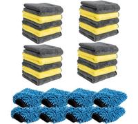 Pro-Kleen Microfibre Cloth 1000Gsm Cleaning Towel For Car Or Home, 20 Thick Commercial Grade Cloths And 8 Vehicle Washing Mitts