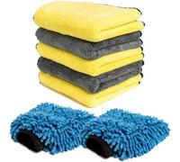 Pro-Kleen Microfibre Cloth 1000Gsm Cleaning Towel For Car Or Home, 5 Thick Commercial Grade Cloths And 2 Vehicle Washing Mitts