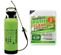 Pro-Kleen Path Cleaner Acetic Acid Concentrated 30% 5L - Glyphosate Free - Double Strength - Eco-Friendly, Organic, Children and Pet Safe Once Dry with 8L Garden Pump Sprayer