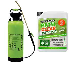 Pro-Kleen Path Cleaner Aceticacid Concentrated 30% 5L With 8L Garden Pump Sprayer - Glyphosate Free - Double Strength