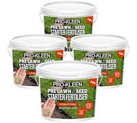 Pro-Kleen Pre Lawn & Seed Starter Fertiliser - Phosphorus Rich with Nitrogen, Potassium & Magnesium (NPK 8-12-8 + 3MgO) with Zinc & Seaweed - Non-Toxic & Non-Staining - Covers up to 332m2 (4 x 2.5kg)