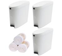 Pro Washroom Sanitary Bin 20L & 150 Bin Liners - Slimline Washrooms Toilets Hygienic Disposal Pedal Container Bins for Female Ladies and Baby Hygiene Products - 20 litres White (3 Pack)