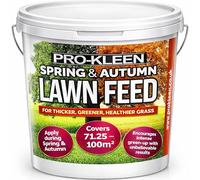 Pro-Kleen Spring and Autumn Lawn Feed 2.5kg NPK 6-5-11+6FE Iron - Covers up to 100m2 Fertiliser for Green Up & Plant Strength - Prevents Lawn Disease & Lasts up to 6 Weeks