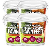 Pro-Kleen Spring and Autumn Lawn Feed 4 x 2.5kg NPK 6-5-11+6FE Iron Lawn Fertiliser for Green Up & Plant Strength - Covers up to 400m2 - Prevents Disease & Lasts up to 6 Weeks