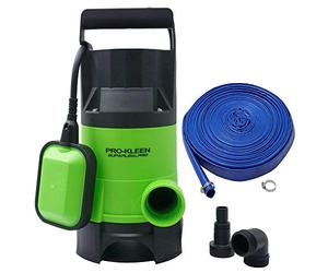 Pro-Kleen Submersible Water Pump 400W Electric, 8000L/H, 15m Layflat Hose for Clean or Dirty Water with Float Switch, 10M Power Cable - for Floods, Pools, Gardens, Ponds, Hot Tubs
