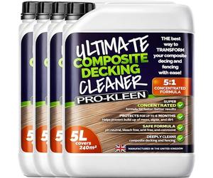 Pro-Kleen Ultimate Composite Decking Cleaner 4 x 5L Simply Spray & Walk Away Free From Acid & Bleach Concentrated Mix 5:1 Covers 960sq Metres, Prevents Algae, Mould and Dirt, Pet & Child Safe Once Dry
