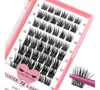 PRO LASHBEAUTY Cluster Lashes 72 Pcs Lash Clusters DIY Eyelash Extension Individual Lashes C-8-16mix Thin Band Easy to Apply at home Lashes (First Glance, C-8-16mix)