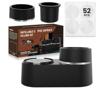 Pro Mael Reusable Coffee Pods Refill Kit Compatible with Vertuo, Coffee Capsule Refillable Tools with 52 Pcs Aluminum Foil Lids, Compatible with Nespresso Espresso Machine