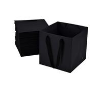PRO.ME Square Gift Bags with Handles, Black Paper Bags Bulk 20.3x20.3x20.3 Centimeters Large Wide Bottom Kraft Gift Bags for Bouquet, Merchandise, Wedding, Birthday, Party Favor(12 Pack)