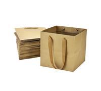 PRO.ME Square Gift Bags with Handles, Brown Paper Bags Bulk 15.2x15.2x15.2 Centimeters Large Wide Bottom Kraft Gift Bags for Bouquet, Merchandise, Wedding, Birthday, Party Favor(12 Pack)