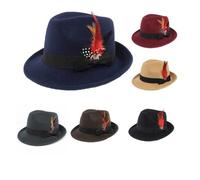 Pro-Noke 1 Pack Trilby Fedoras Panama Jazz Hat Short Brim Bowler Hat Classic Fedoras Hats Short Brim Panama Jazz Hat for Men/Women Dark Blue